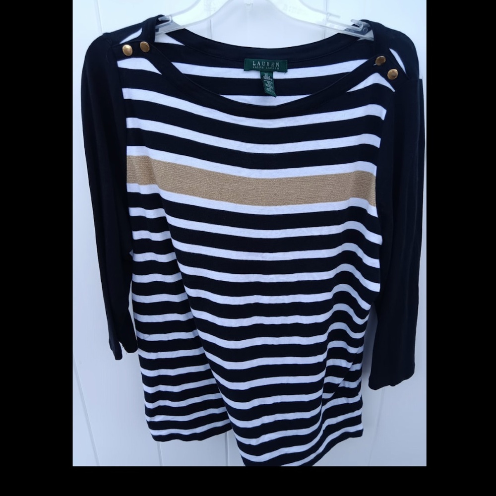 LAUREN Ralph Lauren 2X Gold Striped Shirt